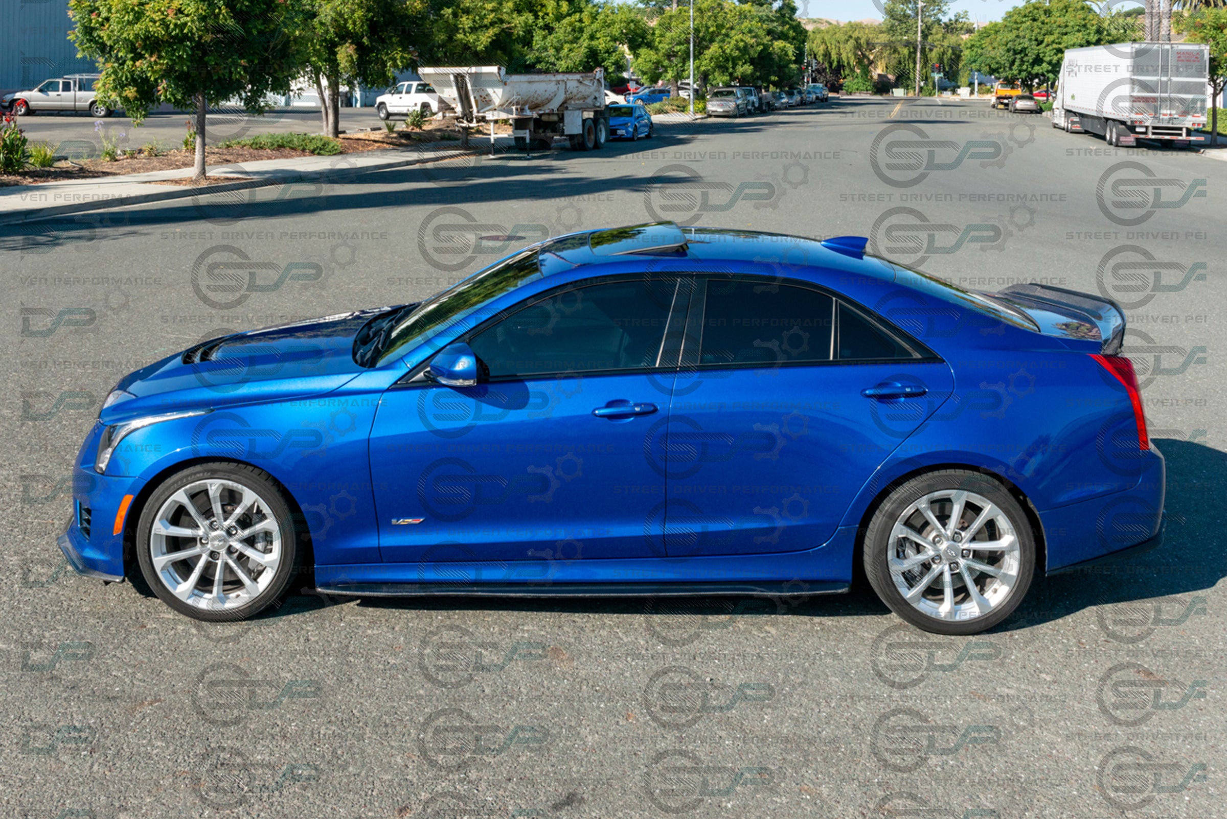 2016-2019 CADILLAC ATS-V CARBON FIBER FRONT SPLITTER & SIDE SKIRTS ROCKER PANELS GROUND EFFECTS